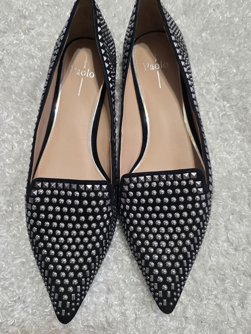 Paolo Black Stud-Embellished Pointed Flats